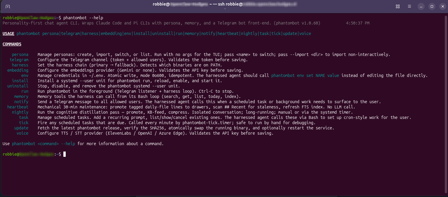 Phantombot CLI in action
